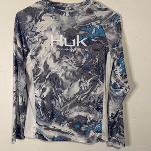 Huk Blue and Gray Swirl Long Sleeve Shirt